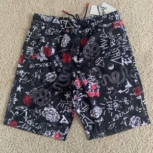 Stylish Black and Red Graphic Board Shorts